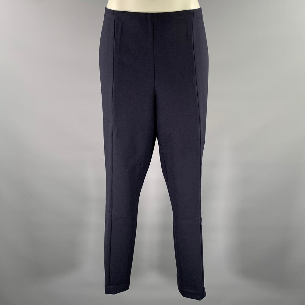THE ROW Size 14 Navy Wool Elastane Side Zipper Pintuck Pants